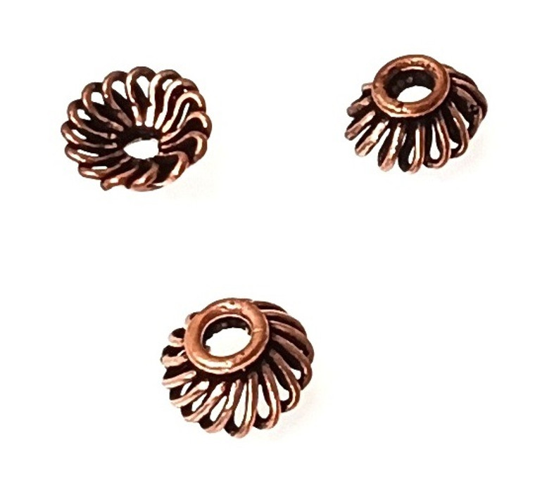 25 Copper 5x10mm Ornate Bead Caps
