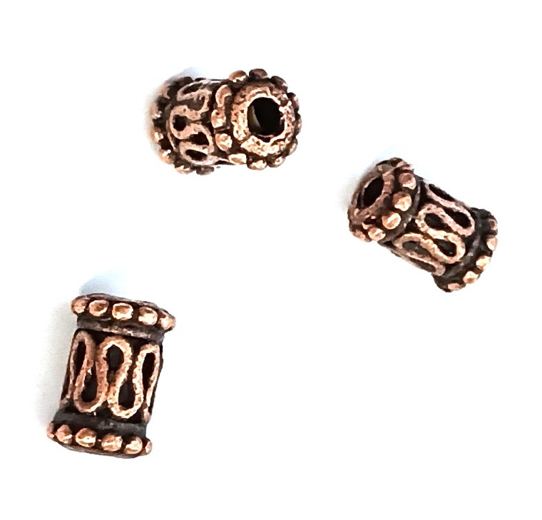 Antique Copper 9x5mm Decorative Tube Metal Beads