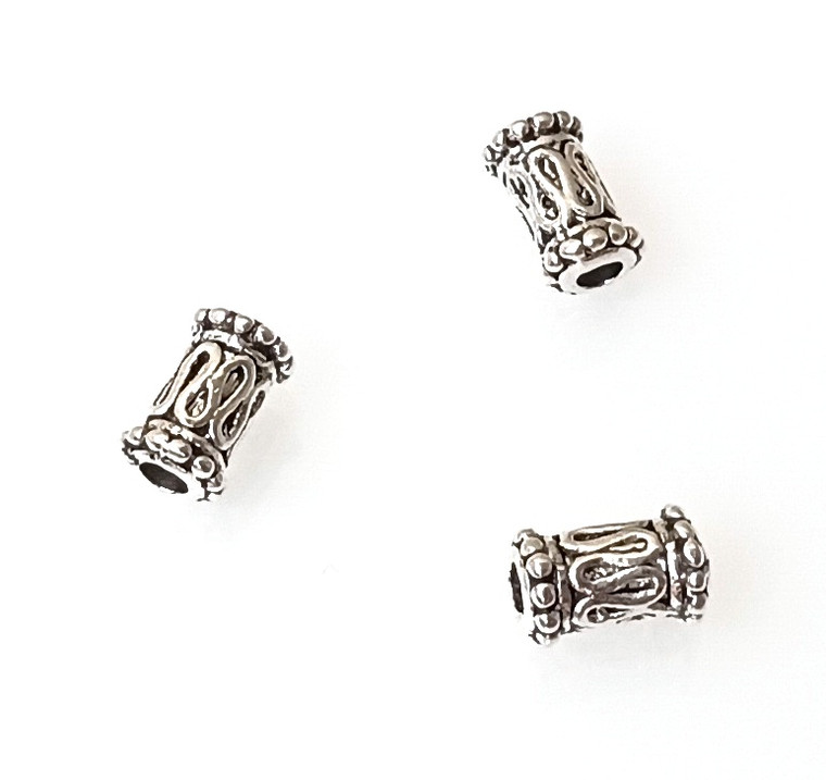 Antique Silver-Plated 9x5mm Decorative Tube Metal Beads