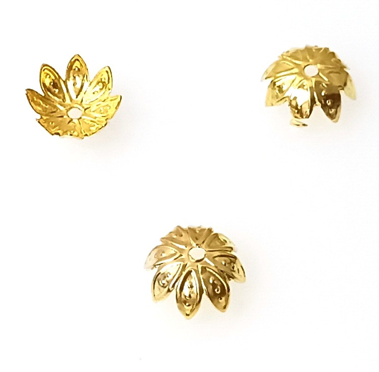 Gold-Plated 4x10mm 7-Leaf Bead Caps