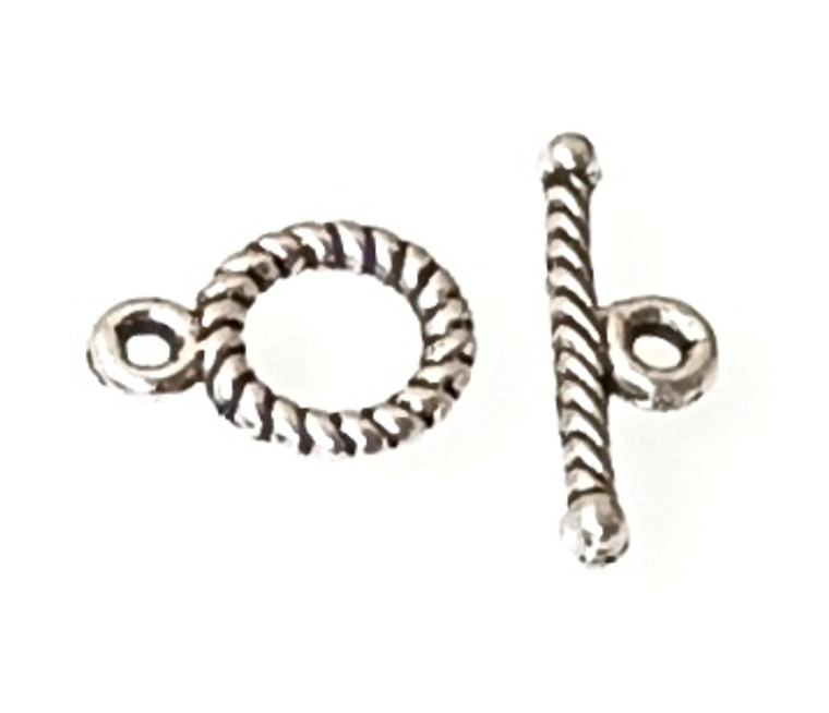 25 Antique Silver-Plated 9mm Tiny Round Toggle Clasps