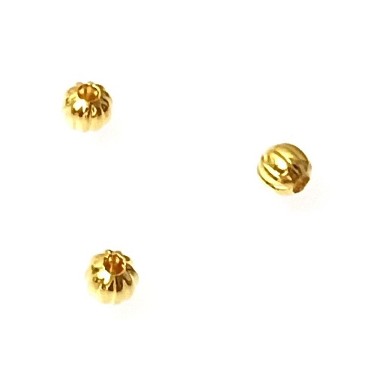 Gold-Plated 4mm Ridged Round Beads