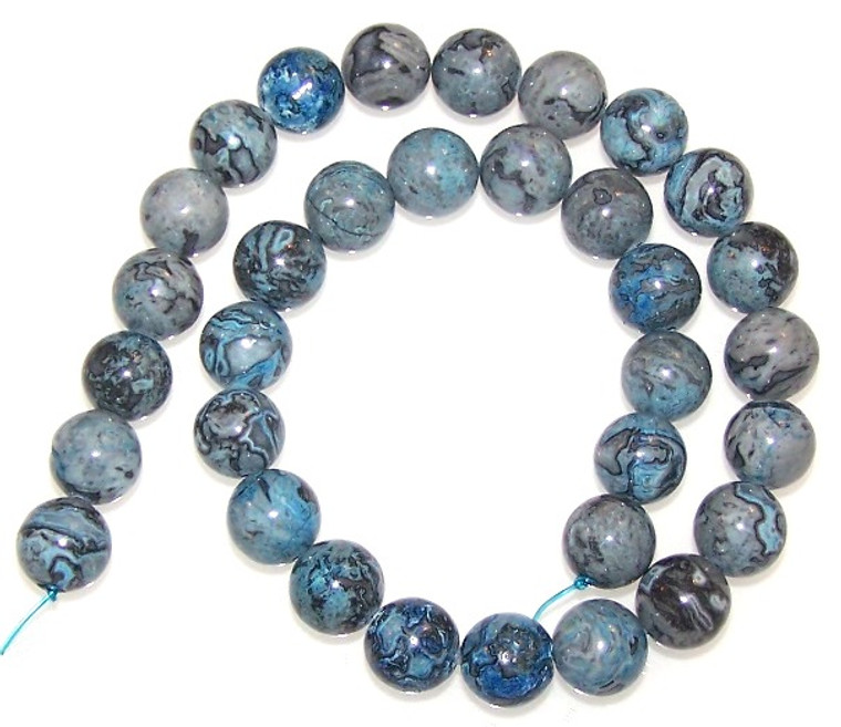 Blue Picasso Jasper 12mm Round Semiprecious Gemstone Beads