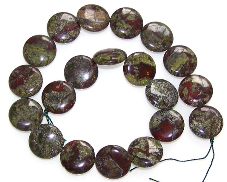 Dragon Blood Jasper 20mm Puff Coin Semiprecious Gemstone Beads