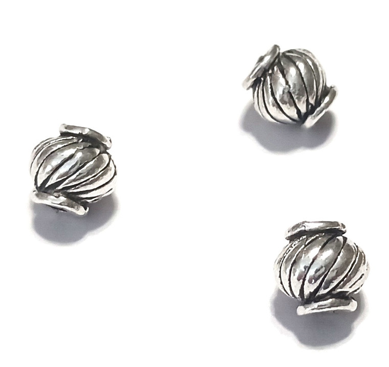 Antique Silver-Plated 7mm Fluted Spiral Metal Beads