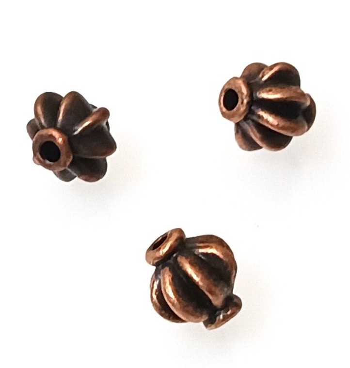 Antique Copper 8mm Decorative Bicone Metal Beads