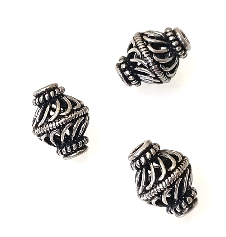 Antique Silver-Plated 15x12mm Fancy Bicone Metal Beads