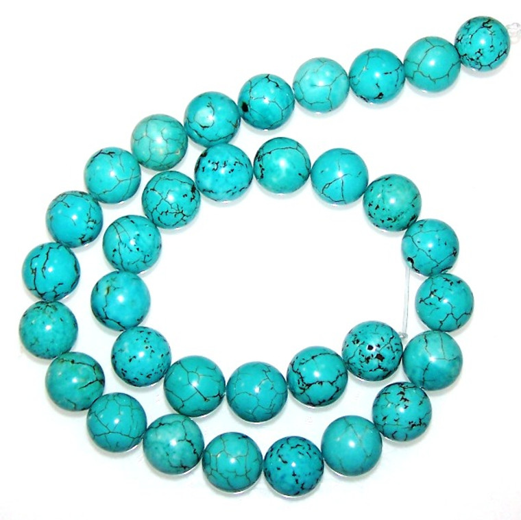 Turquoise Colored Howlite 12mm Round Semiprecious Gemstone Beads