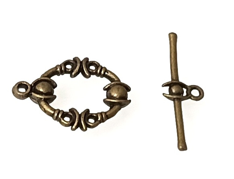 10 Antique Bronze 16mm Ornate Toggle Clasps