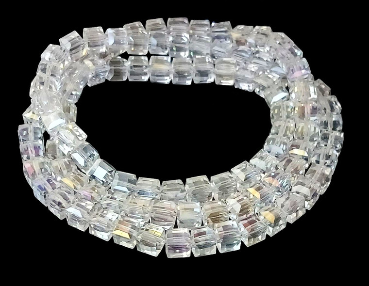 1 Strand of Crystal AB 8mm Faceted Glass Crystal Cubes