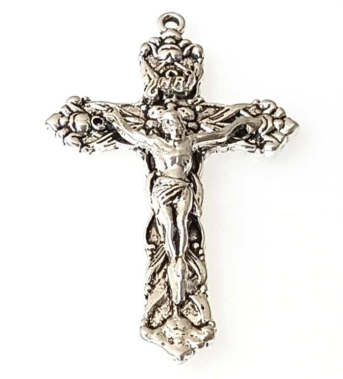 5 antique silver-plated crucifixes Style 30, 62x38mm, for rosary making