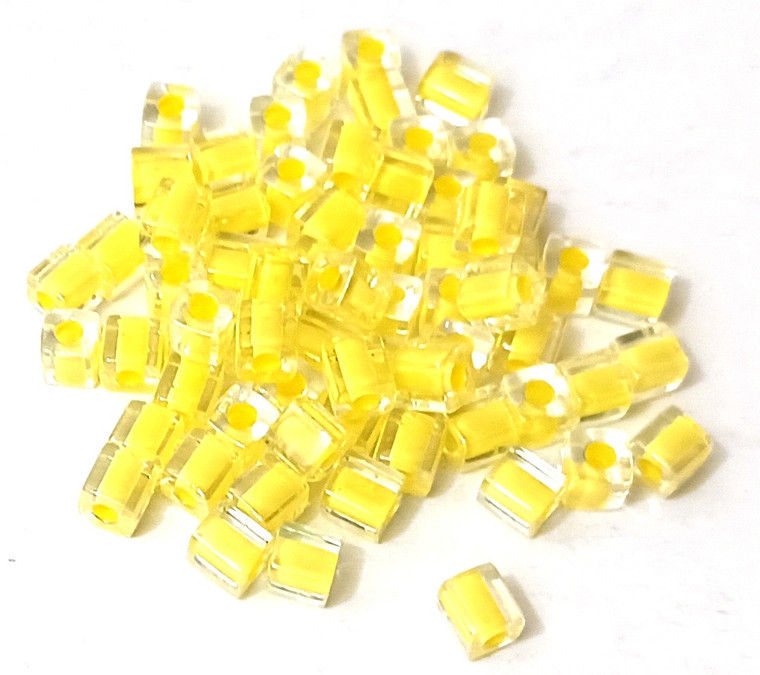 Miyuki 4mm Square Beads - Clear Yellow