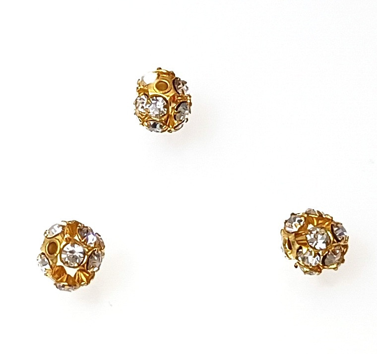 6mm Gold-Plated Rhinestone Round Beads