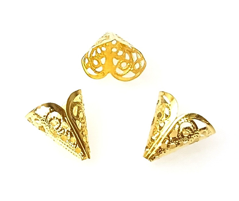 50 Gold-Plated 11x14x16mm Cone Bead Caps