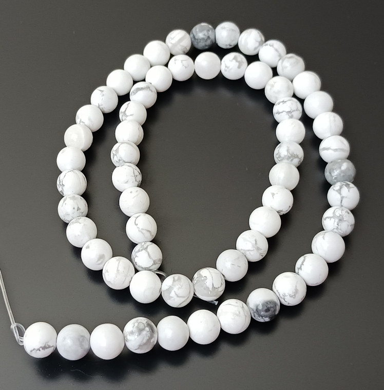 6mm Round Semiprecious Gemstone Beads - White Howlite