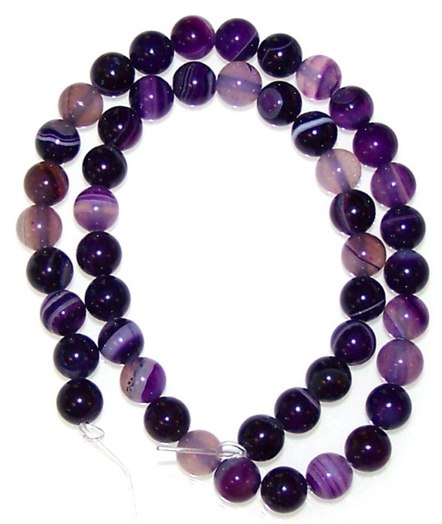 8mm Round Semiprecious Gemstone Beads - Purple Striped Agate
