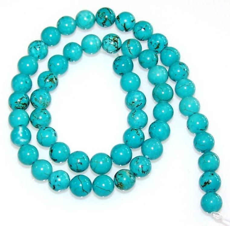 8mm Round Semiprecious Gemstone Beads - Turquoise Colored Howlite