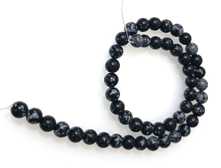 8mm Round Semiprecious Gemstone Beads - Snowflake Obsidian