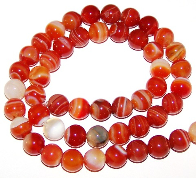 8mm Round Semiprecious Gemstone Beads - Red Striped Agate