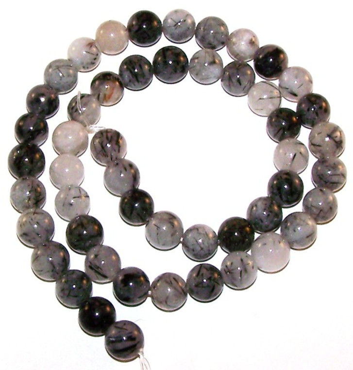 8mm Round Semiprecious Gemstone Beads - Tourmalated Quartz