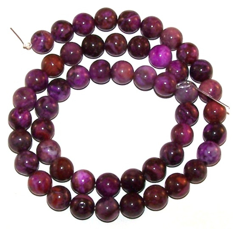 8mm Round Semiprecious Gemstone Beads - Purple Crazy Lace Agate
