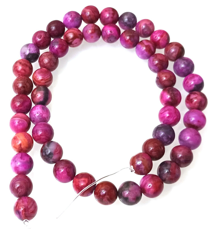 8mm Round Semiprecious Gemstone Beads - Pink Crazy Lace Agate