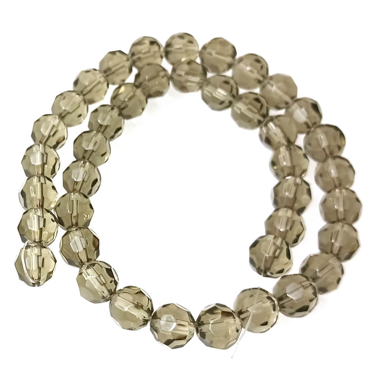 8mm Glass Crystal Rounds - Smokey Quartz