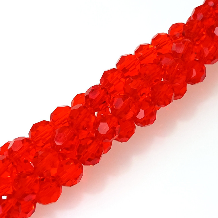 8mm Glass Crystal Rounds - Bright Red