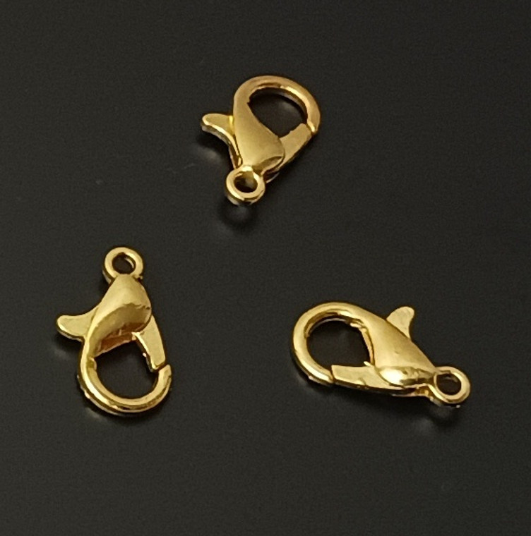 20 12x6mm Gold-Plated Lobster Clasps with Jump Rings