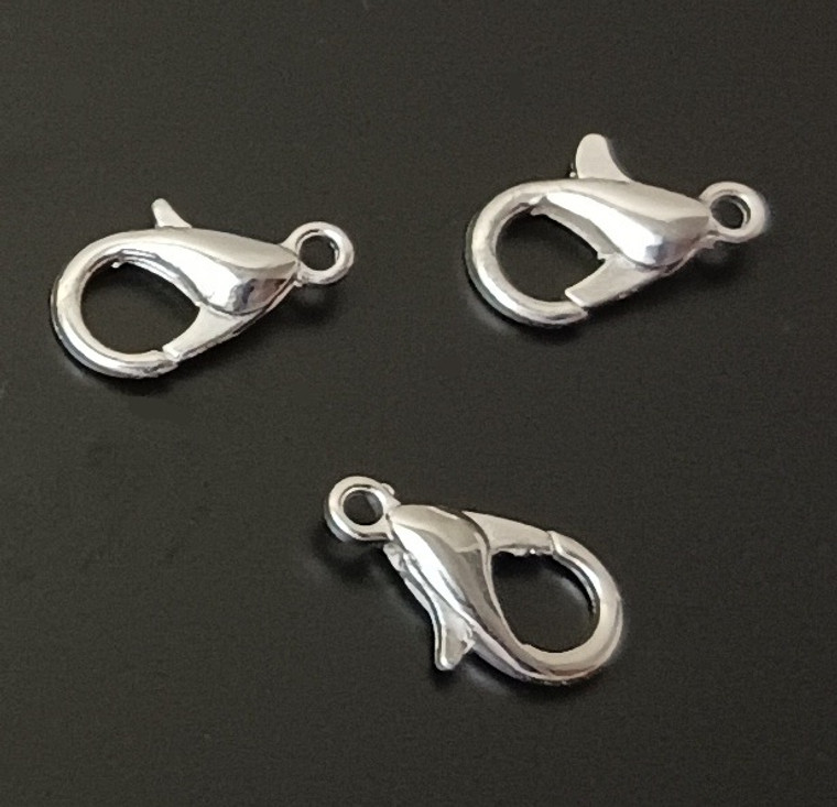 20 Silver-Plated 12x6mm Lobster Clasps w/ 5mm Jump Rings