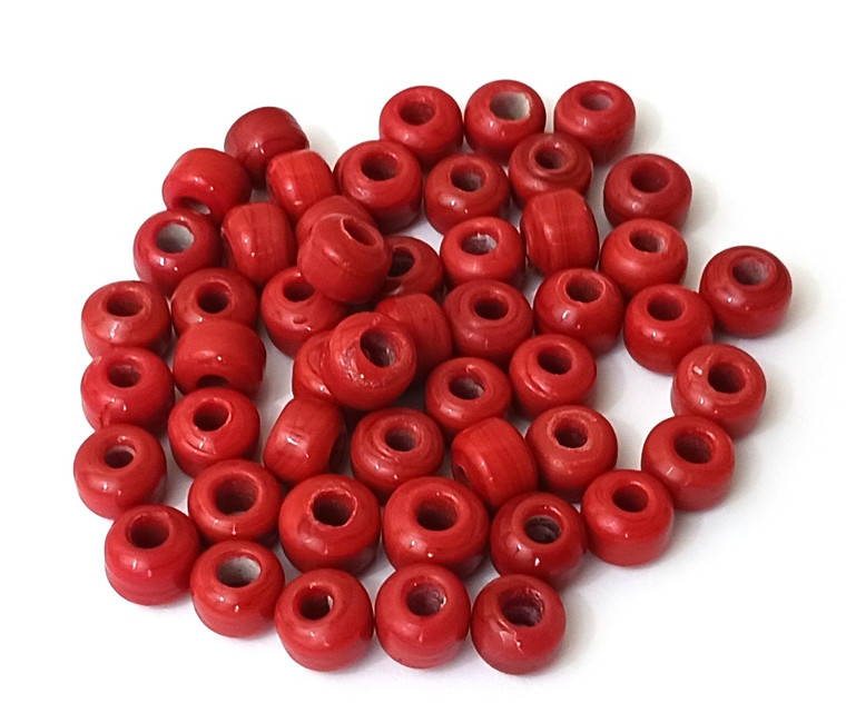 50 - 9mm Glass Crow Beads - Opaque Red Orange