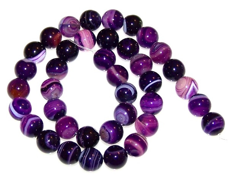 Purple Striped Agate 10mm Round Semiprecious Gemstone Beads