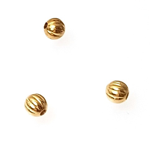 Gold-Plated Corrugated 4mm Round Metal Beads