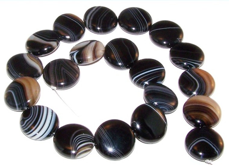 Black Sardonyx 20mm Puff Coin Semiprecious Gemstone Beads