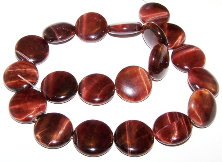 Red Tiger Eye 20mm Puff Coin Semiprecious Gemstone Beads