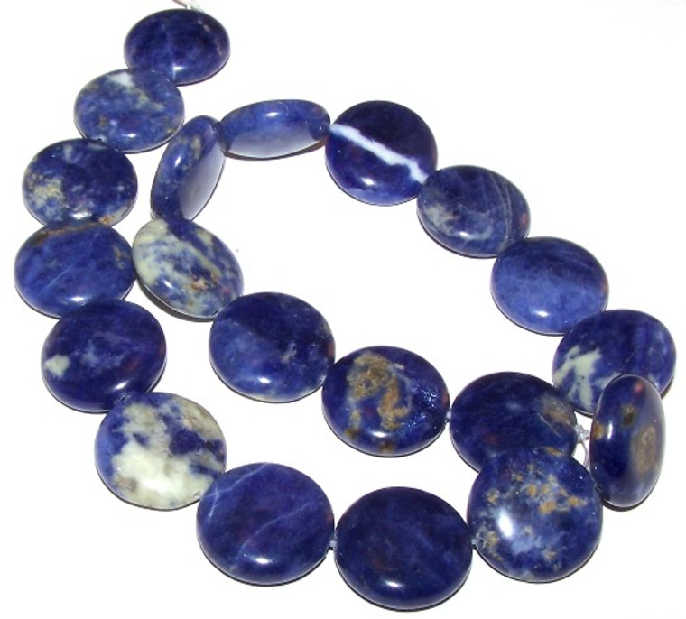 Sodalite 20mm Puff Coin Semiprecious Gemstone Beads