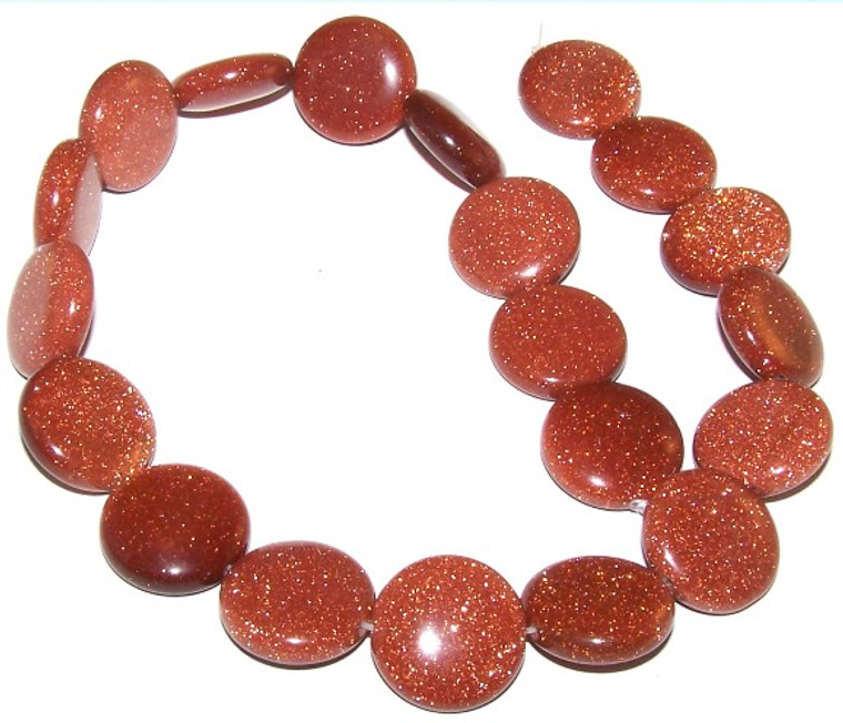 Goldstone 20mm Puff Coin Semiprecious Gemstone Beads