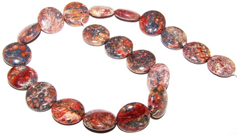 Leopardskin Jasper 20mm Puff Coin Semiprecious Gemstone Beads