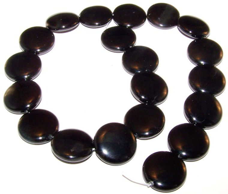 Black Onyx 20mm Puff Coin Semiprecious Gemstone Beads