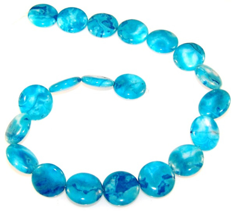 Blue Crazy Lace Agate 20mm Puff Coin Semiprecious Gemstone Beads