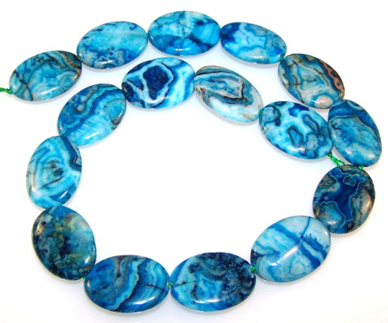 Blue Crazy Lace Agate 18x25mm Puff Oval Semiprecious Gemstone Beads