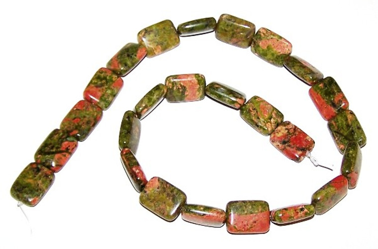 12x16mm Puff Rectangle Semiprecious Gemstone Beads - Unakite