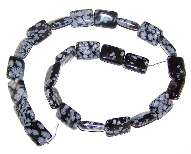 12x16mm Puff Rectangle Semiprecious Gemstone Beads - Snowflake Obsidian