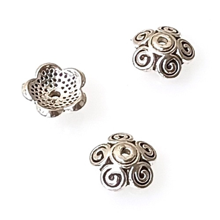 50 Antique Silver-Plated 4x10mm Scroll-Work Bead Caps