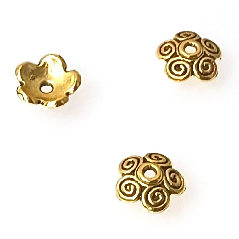 50 -  Antique Gold-Plated 4x10mm Scroll-Work Bead Caps