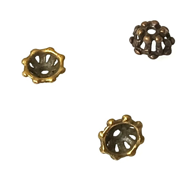 25 Antique Bronze - 6x10mm Decorative Bead Caps