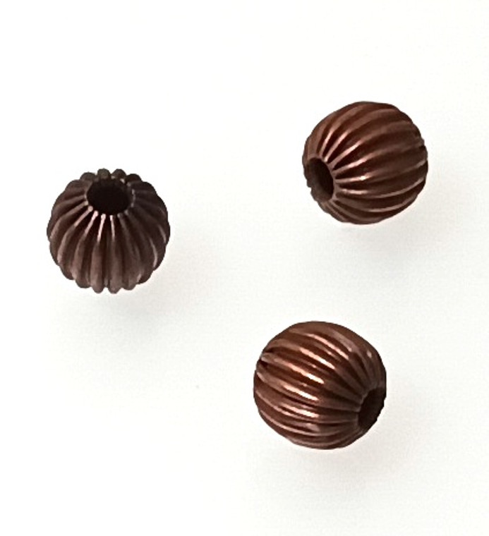 Antique Copper 6mm Ridged Round Beads