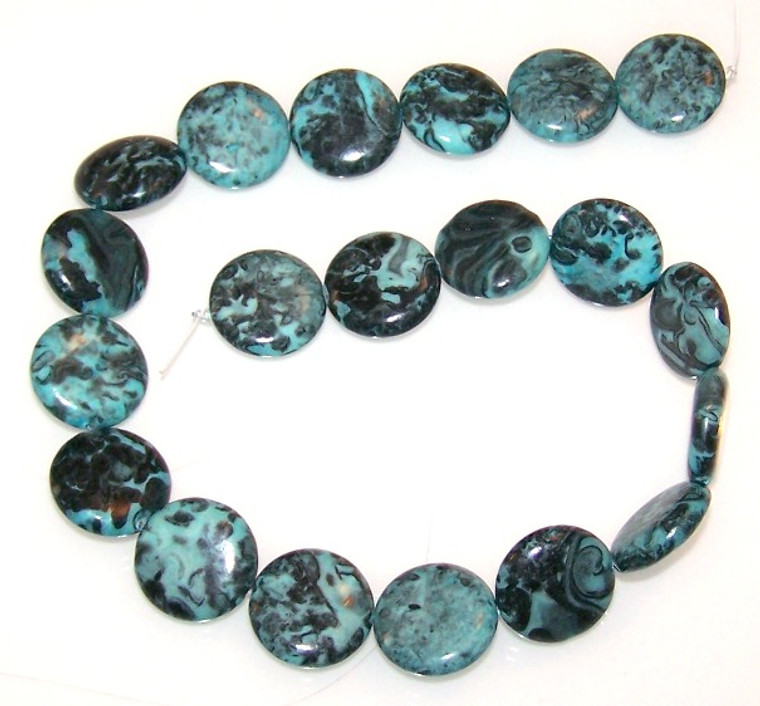 Blue Picasso Jasper 20mm Puff Coin Semiprecious Gemstone Beads