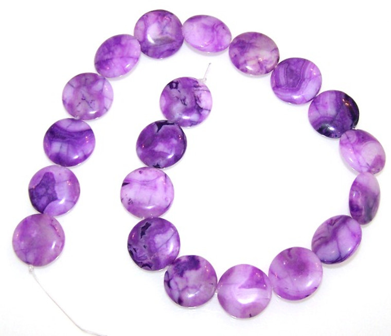Purple Crazy Lace Agate 20mm Puff Coin Semiprecious Gemstone Beads