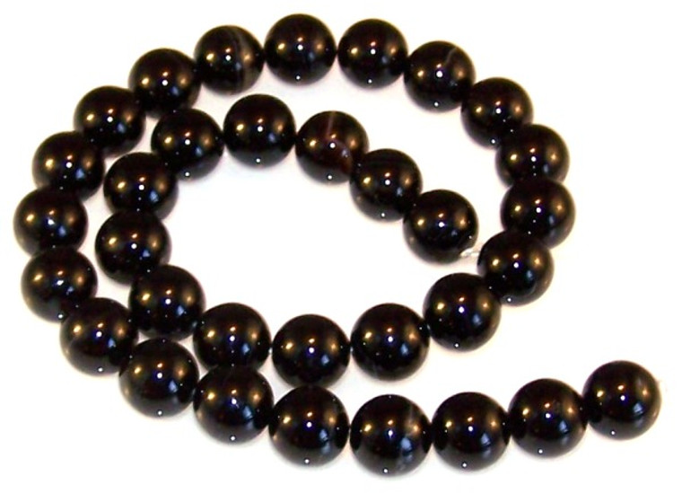 Black Striped Agate 12mm Round Semiprecious Gemstone Beads